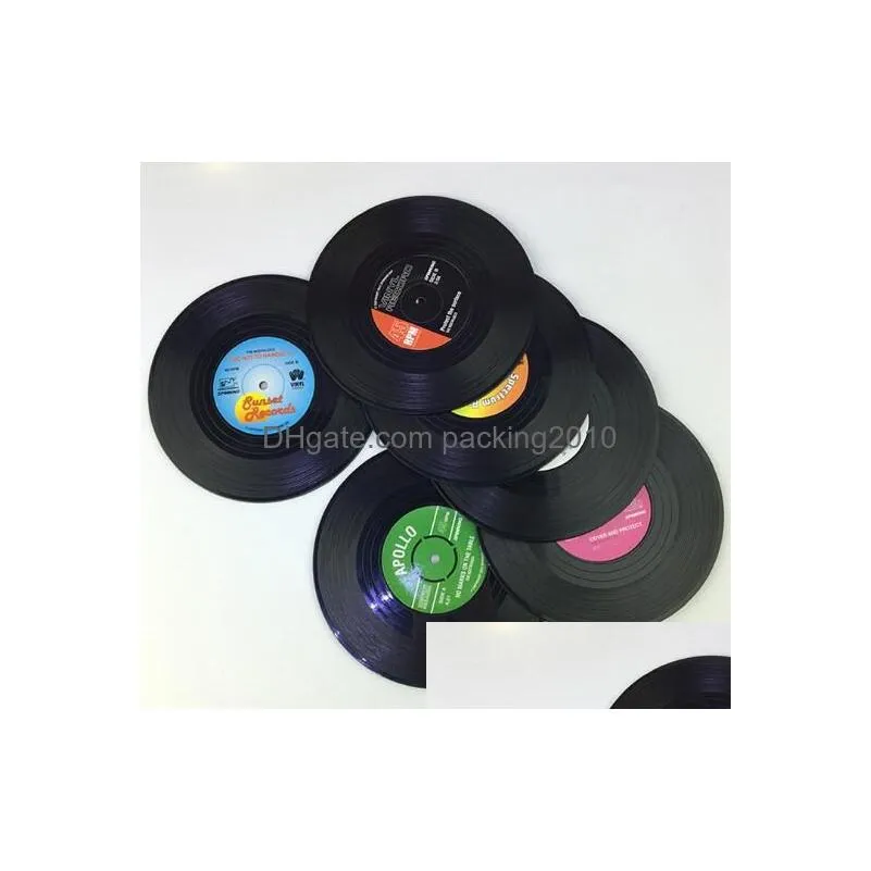 fashion hot 6 pcs/set home table cup mat creative decor coffee drink placemat spinning retro vinyl cd record drinks coasters