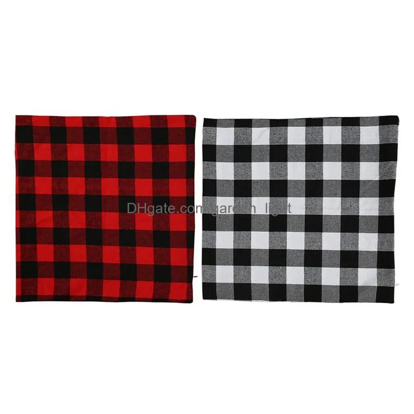christmas  check plaid throw pillow case covers cushion cases for farmhouse home decor red and black 18 inch jk2010xb