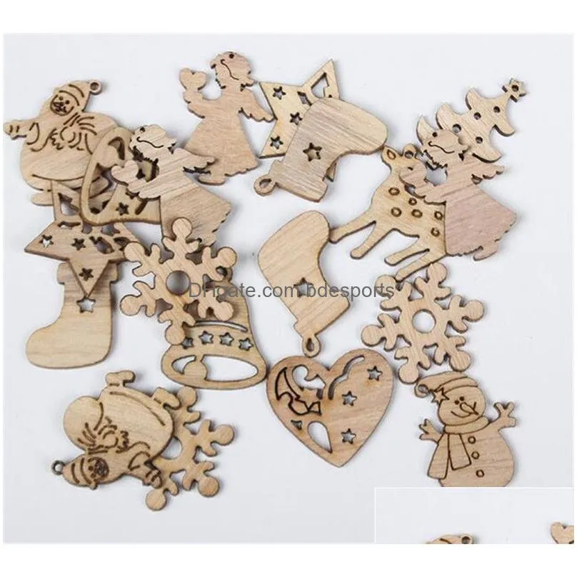 diy natural wooden chip christmas tree hanging ornaments pendant kids gifts snowman tree shape xmas ornaments decorations