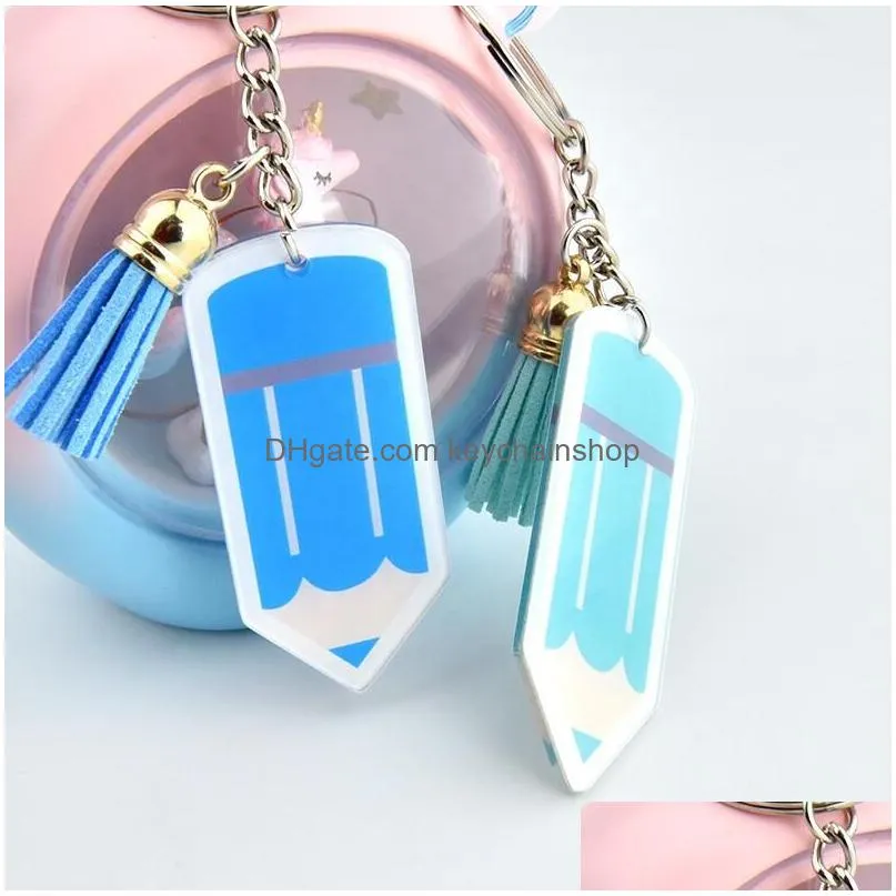 custom personalized teachers day acrylic pencil keychain fashion tassel pencil keychains for teacher gifts