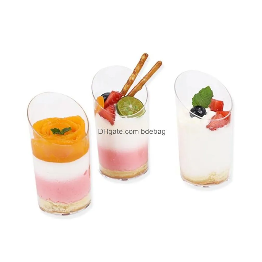 drinkware 3 oz mini dessert cups slanted round clear plastic parfait appetizer cup reusable serving bowl for tasting party appetizers