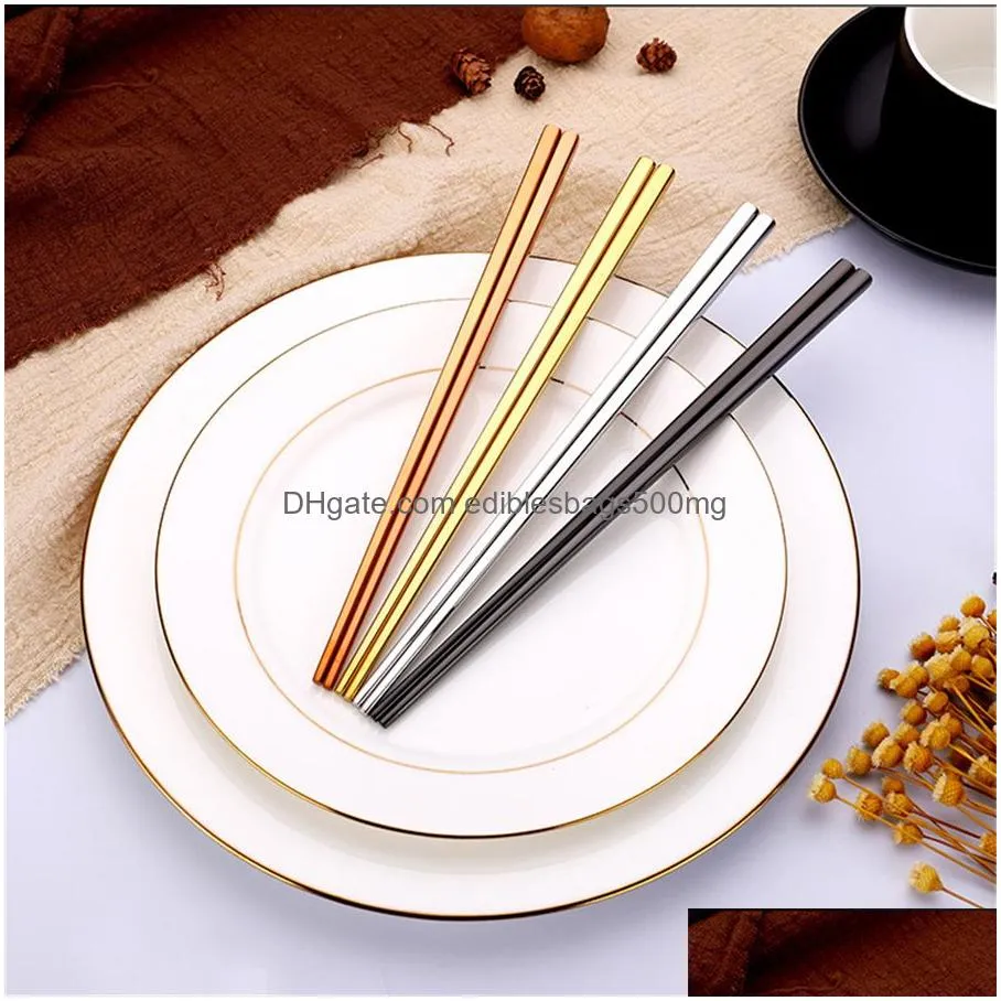 square chopsticks stainless steel titanium gold sushi hashi colorful chopsticks reusable durable eco friendly tableware jk2007xb