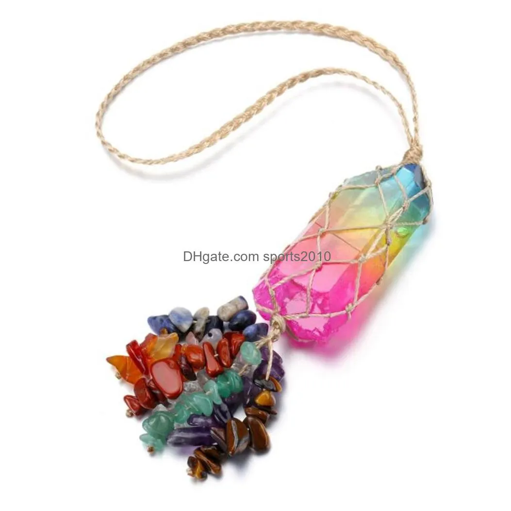 christmas decor quartz hanging ornament 7 chakra healing crystal gemstones tassels for car rear view mirror door wall window home