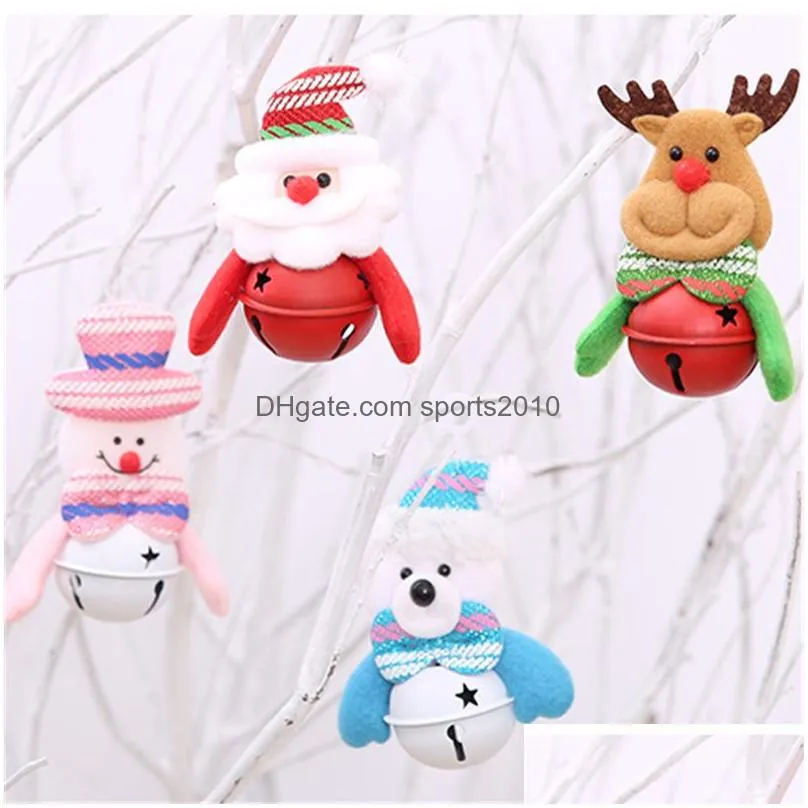 christmas tree ornaments santa/snowman/reindeer/bear pendant with bells decor xmas tree doll decoration jk2008xb