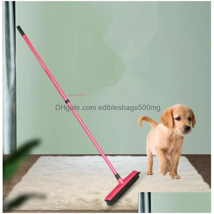  home rubber broom pet hair lint removal device telescopic bristles magic clean sweeper squeegee scratch bristle long push broom