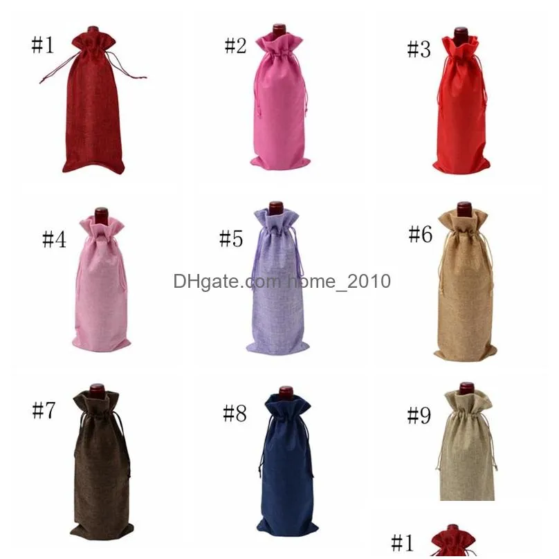 linen wine bags wine bottle covers drawstring wine bag holder blank packaging bag christmas wedding party decor gift wrap 15 colors