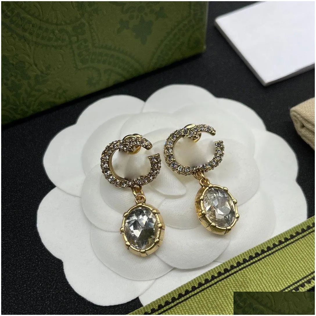 fashion gold womens designer double letter stud earrings retro strawberry couple zircon cute earrings women wedding earrings shoes bag