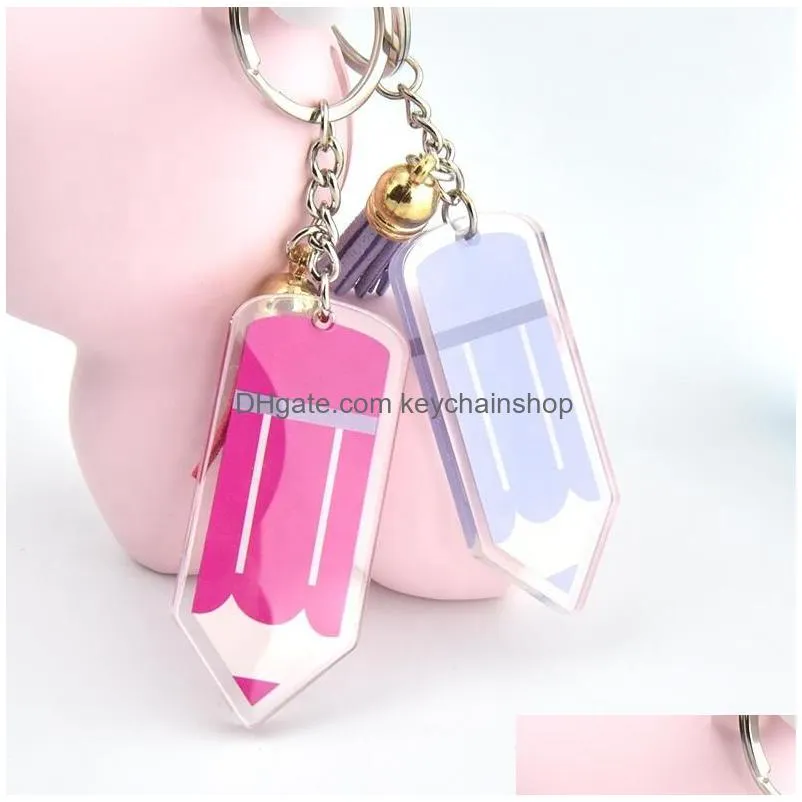 custom personalized teachers day acrylic pencil keychain fashion tassel pencil keychains for teacher gifts