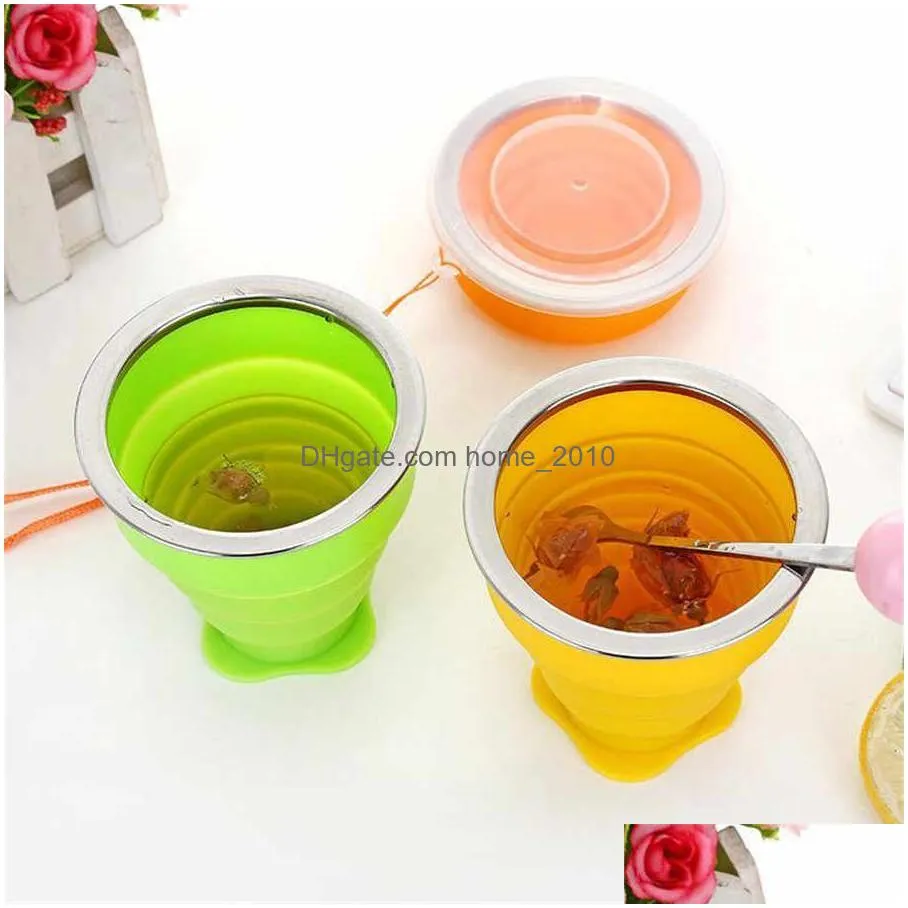 200ml portable silicone drinkware retractable folding cup with lid telescopic collapsible drinking cups outdoor travel water cup