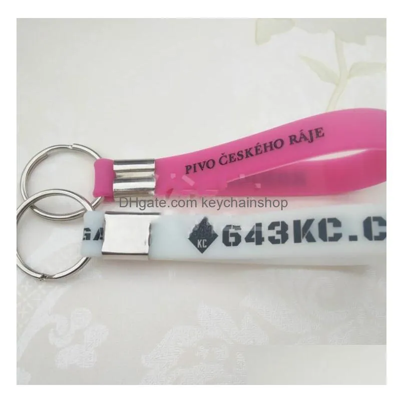 200 colors silicone bracelet keychain customized logo and color silicones car key chain pendant jewelry bracelets