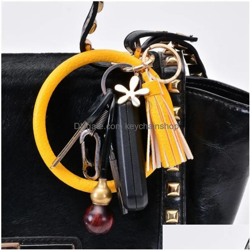 women tassels bracelets with clover leather wrap bracelets pendant key ring wristband keychain drip oil bracelet chain