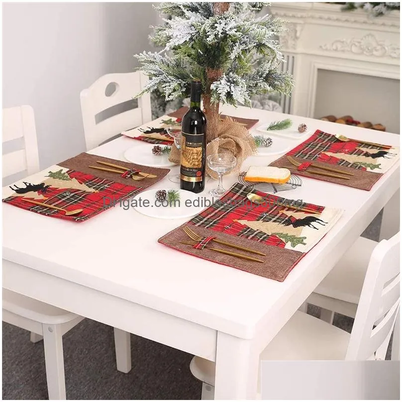 christmas table mats heatproof cloth kitchen dining pads xmas plaid elk tree placemat christmas decoration jk2010xb