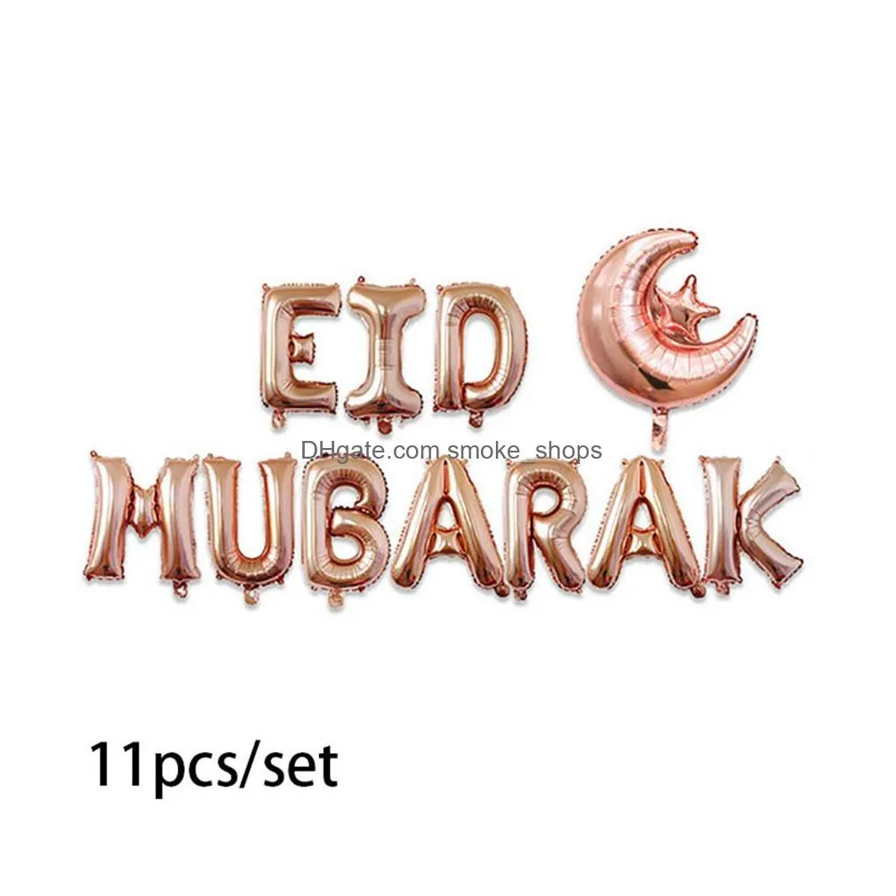 11pcs/set ramadan decoration eid mubarak foil balloons rose gold silver letter with star moon for muslim party supplies jk2103kd