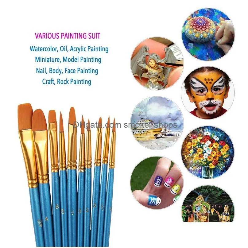 10pcs/set paint brushes round pointed tip nylon hair artist paintbrushes for acrylic oil watercolor face nail art fine detail jk2101kd