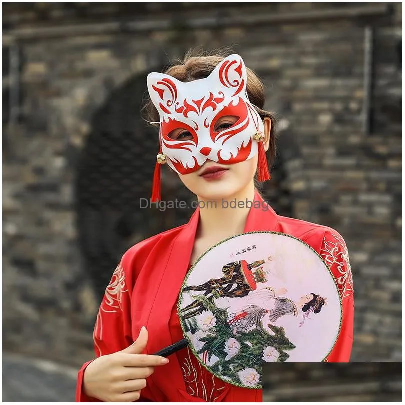 japanese fox masks hand-painted style pvc fox cat mask cosplay masquerade festival ball kabuki kitsune cosplay costume jk2009xb