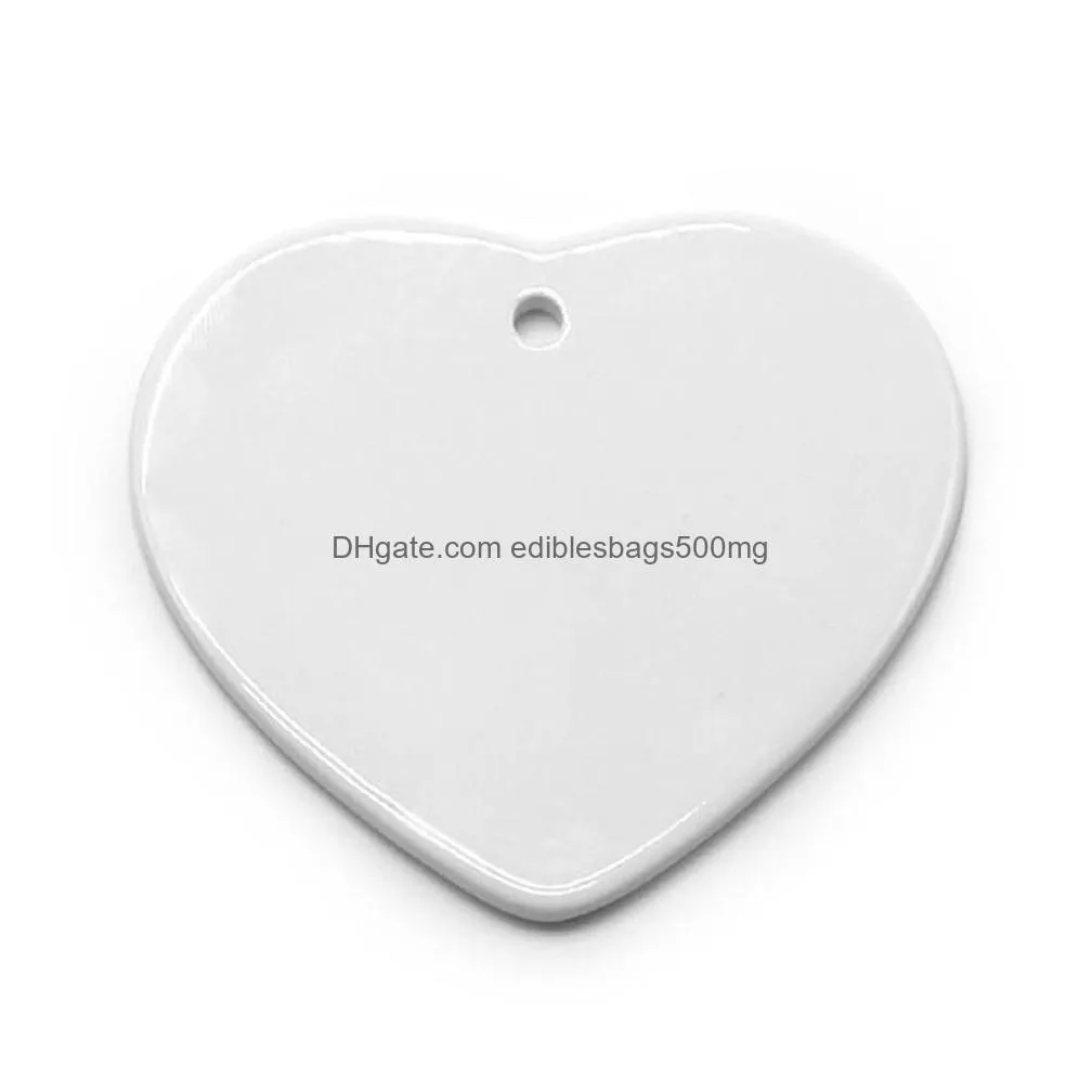 blank sublimation ceramic pendant christmas ornaments heat transfer printing diy ceramic ornament heart round christmas decor xb1