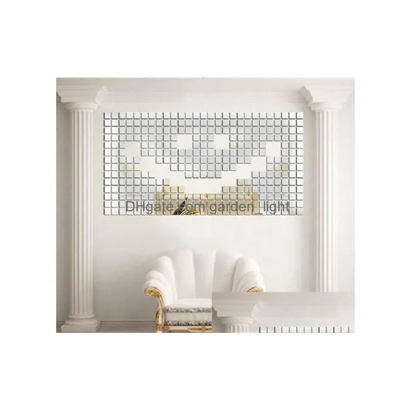 100pcs/lot 2x2cm silver 3d wall sticker mosaic mirror sofa living room decoration