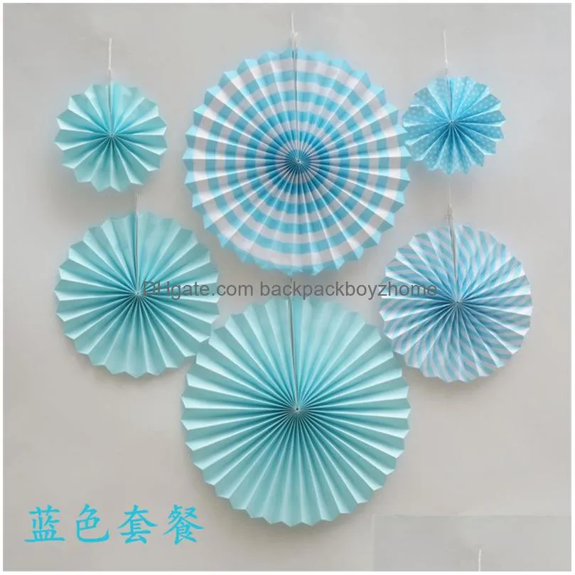 paper fan flower pinwheels hanging 6pcs/set diy crafts baby shower wedding party birthday festival decoration