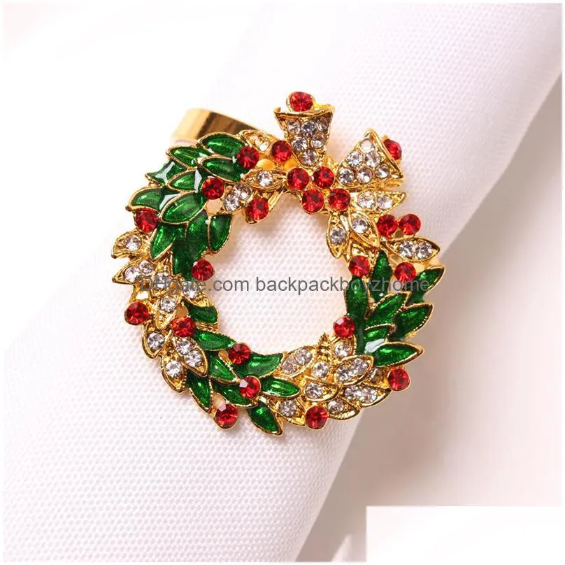 christmas napkin rings wedding receptions rhinestone diamond metal alloy napkin ring buckle kitchen dinning table decoration