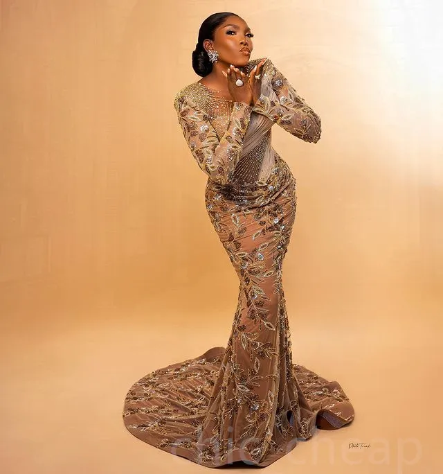 2023 Aso Ebi Gold Mermaid Prom Dress Beaded Sequined Lace Evening Formal Party Second Reception Birthday Bridesmaid Engagement Gowns Dresses Robe De Soiree ZJ681