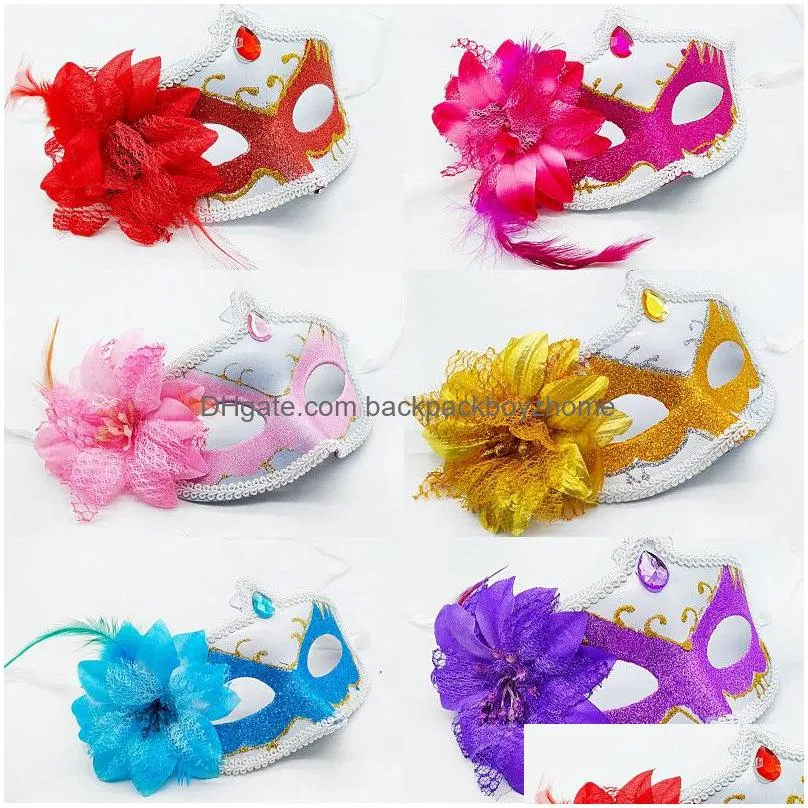 halloween masquerade party masks for women half face cover painted gold powder flower feather ball princess mask