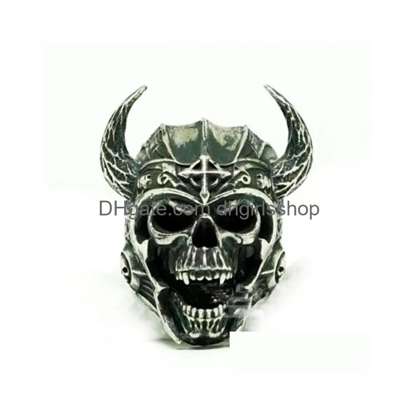 wholesale 27 styles vintage silver plated relief skull ring for mens gothic steampunk anniversary ring hip hop jewelry accessories