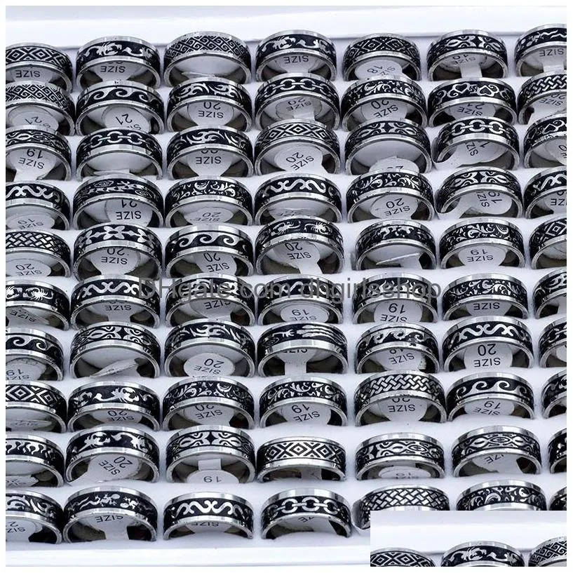 24 pieces/lot vintage retro style stainless steel rings for men and women fashion carved ring wholesale