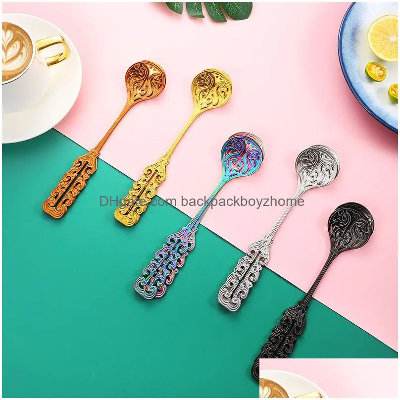 304 stainless steel scoops hollow retro coffee stirring spoons dessert cake soup spoons