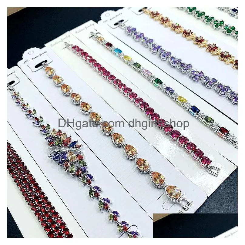 wholesale color zircon bangle bracelets european and american fashion gold electroplating high guality gemstone flash diamond bracelet
