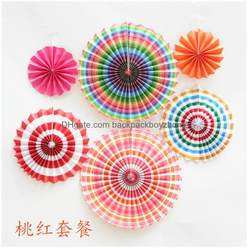 paper fan flower pinwheels hanging 6pcs/set diy crafts baby shower wedding party birthday festival decoration