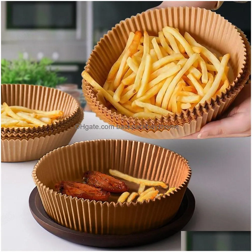 air fryer baking pan disposable paper liner 50pcs/set round oil-proof barbecue plate kitchen accessory