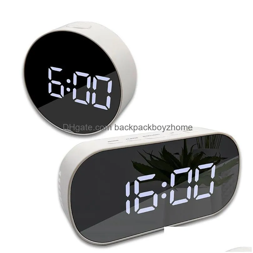 portable digital display alarm table clock night light round oval mirror led large display bedside clocks