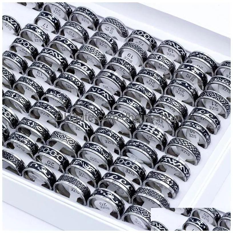 24 pieces/lot vintage retro style stainless steel rings for men and women fashion carved ring wholesale