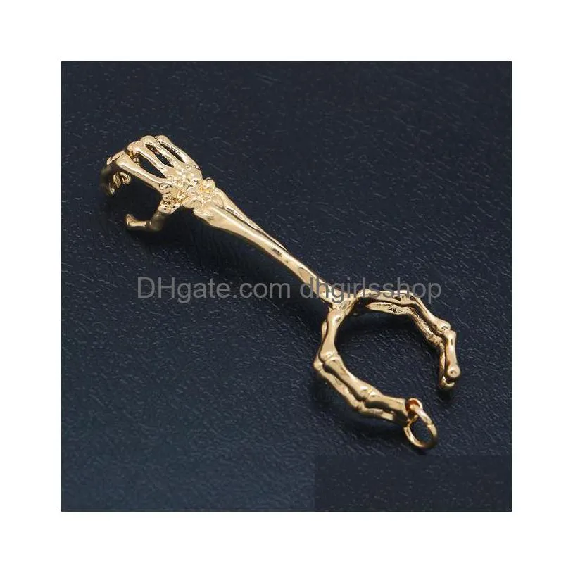 5pcs/lot male alloy skeleton hand bone smoking ring for men cigarette holder opening rings punk jewelry wholesale