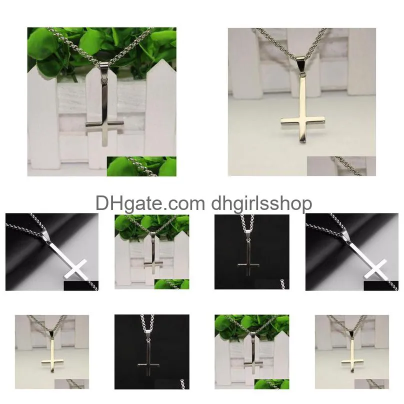 hot inverted cross of st peter titanium steel 316l stainless steel pendant necklace lucifer satan fashion vintage punk jewelry