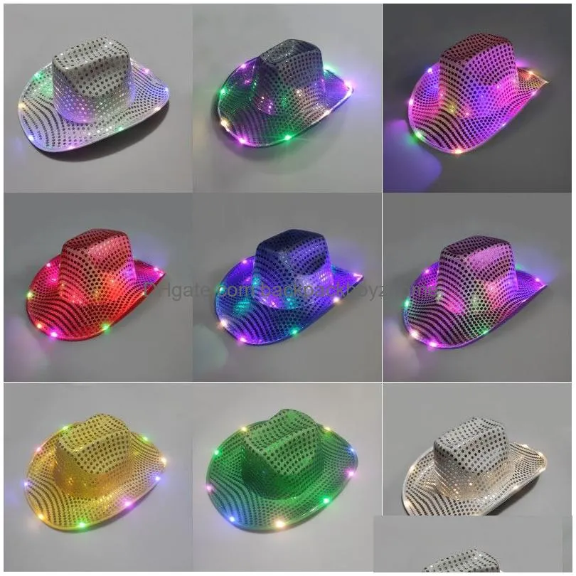 halloween luminous  hats led flashing light up sequin party christmas new year caps cosplay costume