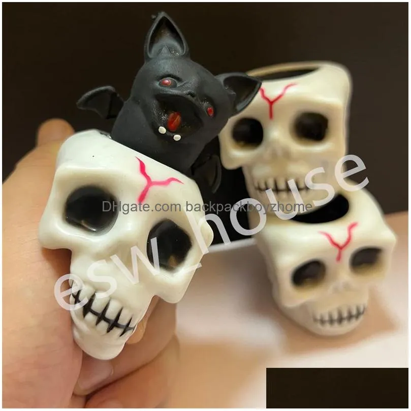 halloween party squeeze ghost skull shape evil fun toys kids adult decompression skull rubber squishes toy