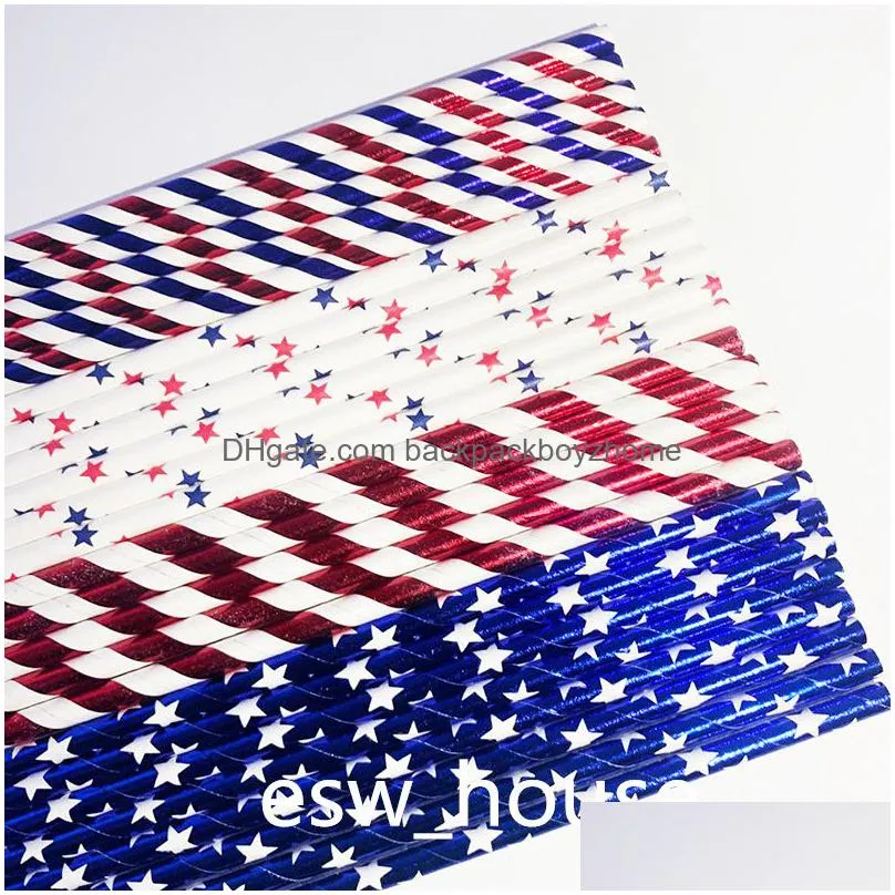 25pcs/pack usa flag paper straws 4th of july patriotic day drinking straws americana themed party celebration supplies