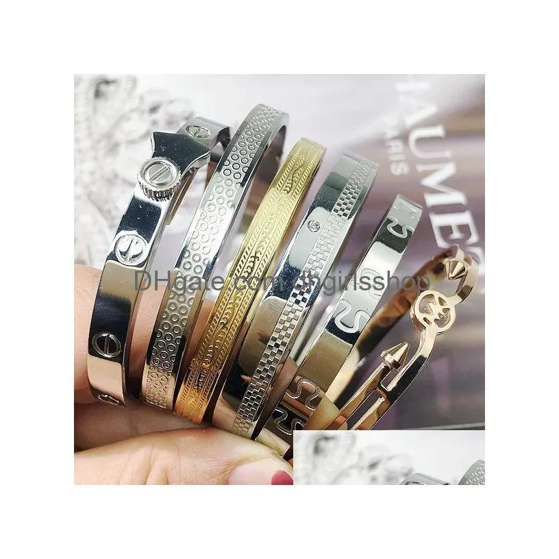 wholesale simple brand bangle bracelets korean fashion stainless steel versatile mens and womens jewelry