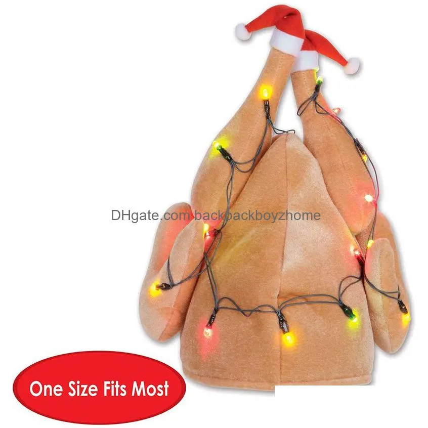 thanksgiving party turkey hats plush lighted turkey leg head carnival decorations for adult