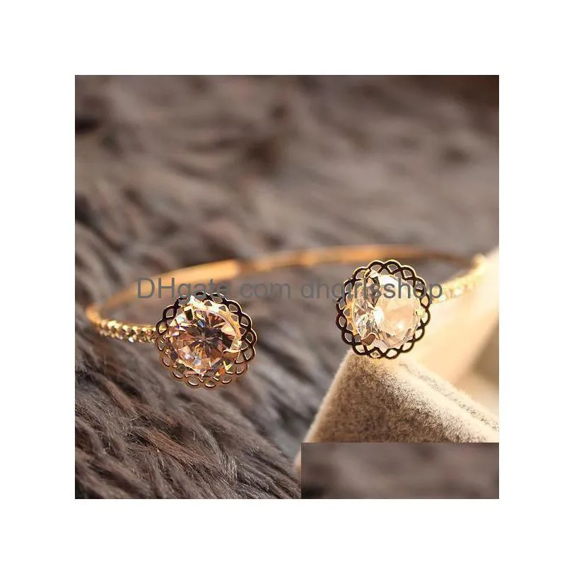 wholesale fashion simple 18k rose gold open bangle bracelets art small  versatile diamond jewelry for women