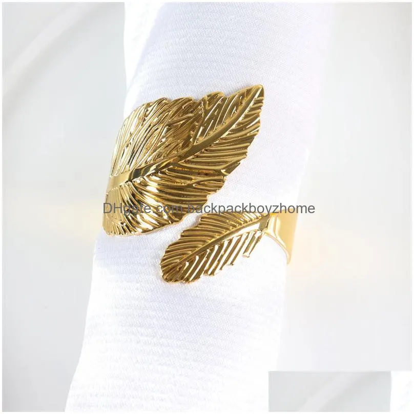 gold leaf napkins rings metal napkin holder rings dining table decoration for party holiday