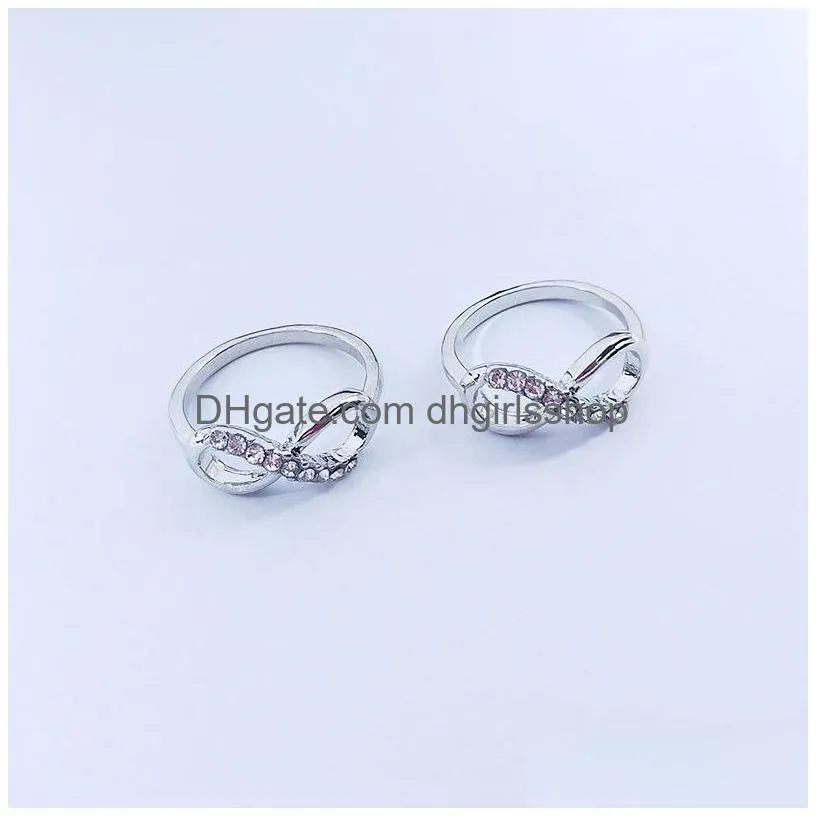 50pcs/lot simple band silver gold color metal diamond bow figure love rings for women fashion party gifts wedding jewelry wholesale