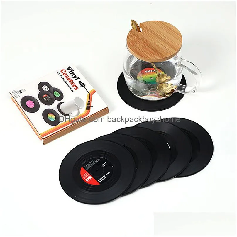 vinyl record disk coaster mats for drinks heat resistant nonslip pads home decor creative cup coaster table mat