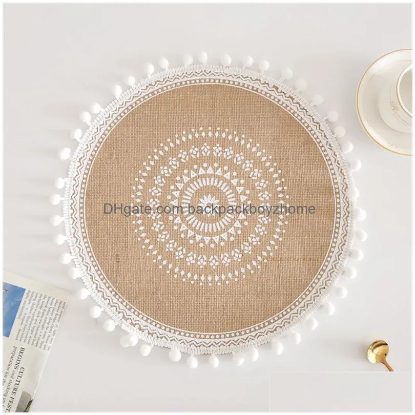 cotton and linen round place mats boho cotton woven macrame tassels table pads for dining room kitchen decor