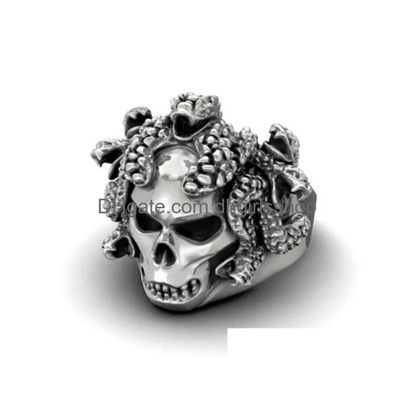 wholesale 27 styles vintage silver plated relief skull ring for mens gothic steampunk anniversary ring hip hop jewelry accessories