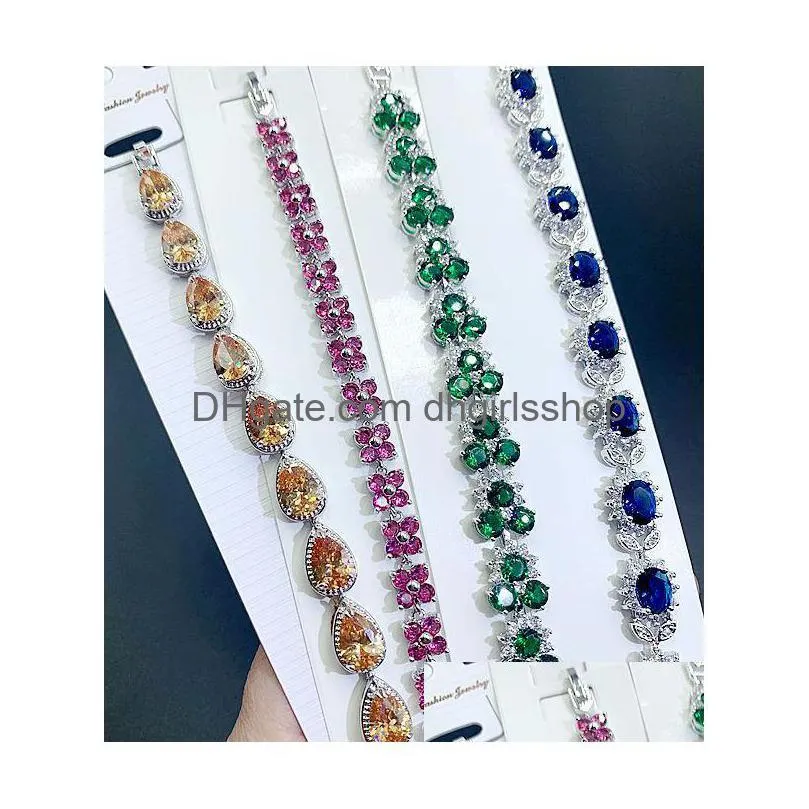 wholesale color zircon bangle bracelets european and american fashion gold electroplating high guality gemstone flash diamond bracelet