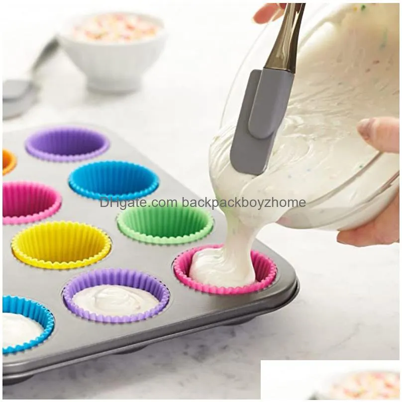 12pcs silicone cake mold round muffin cupcake baking molds reusable diy cake decorating tools wedding christmas party supplies