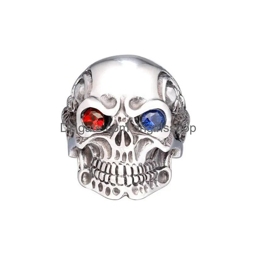 wholesale 27 styles vintage silver plated relief skull ring for mens gothic steampunk anniversary ring hip hop jewelry accessories gift