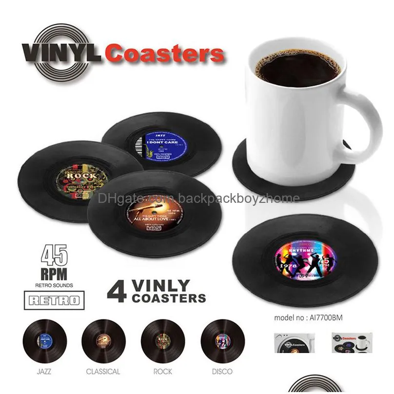 vinyl record disk coaster mats for drinks heat resistant nonslip pads home decor creative cup coaster table mat